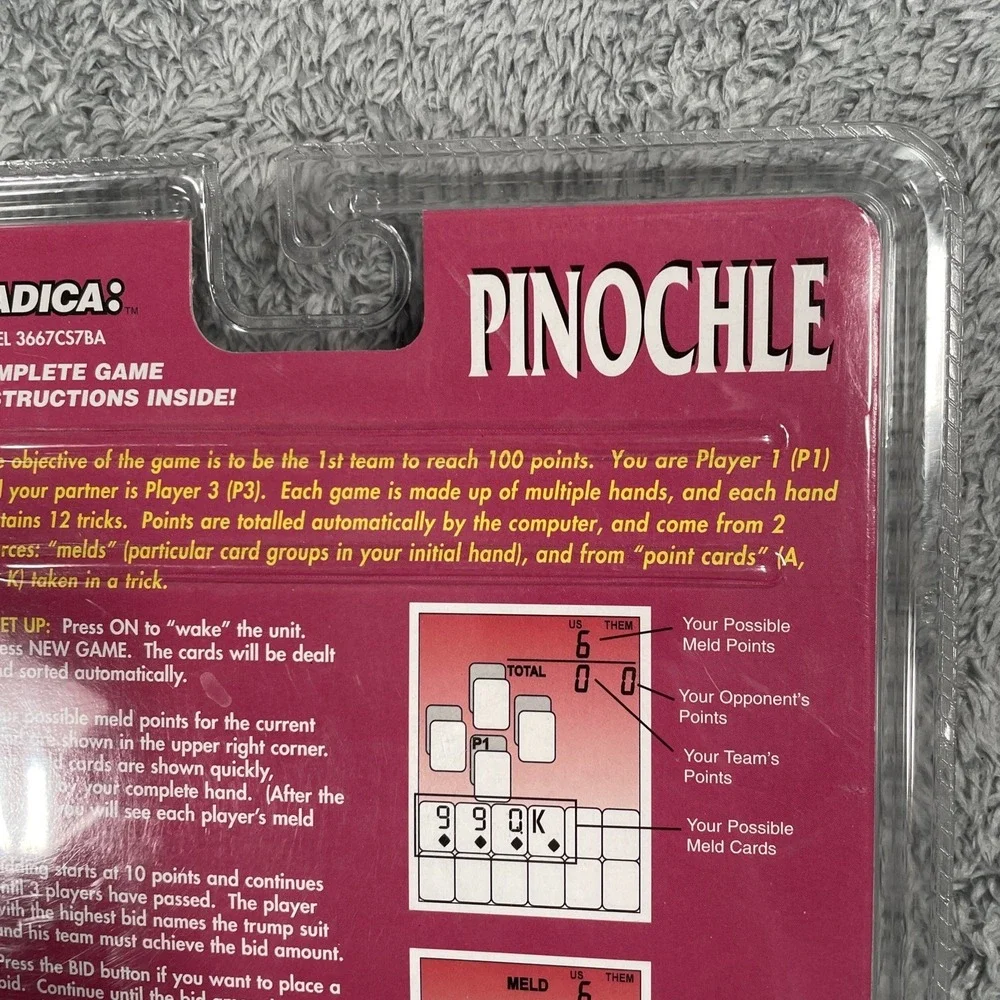 Radica Electronic Pinochle Handheld Travel Game 3667 CS7BA Vantage NOS Y2K